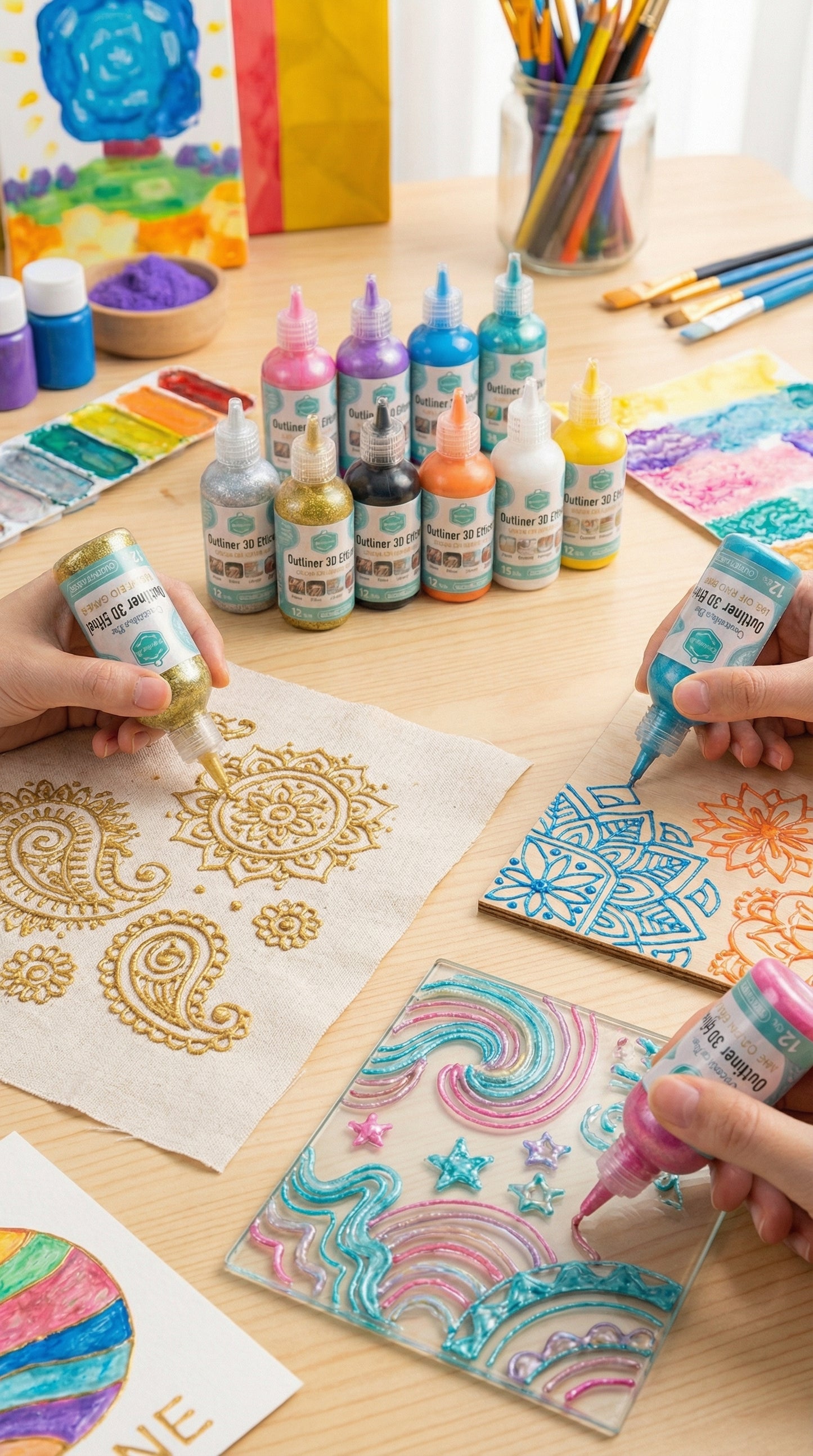 12-Piece 3D Glitter Outliner Paint Set – Non-Toxic Decorative Pens for Fabric, Glass, Wood & More.