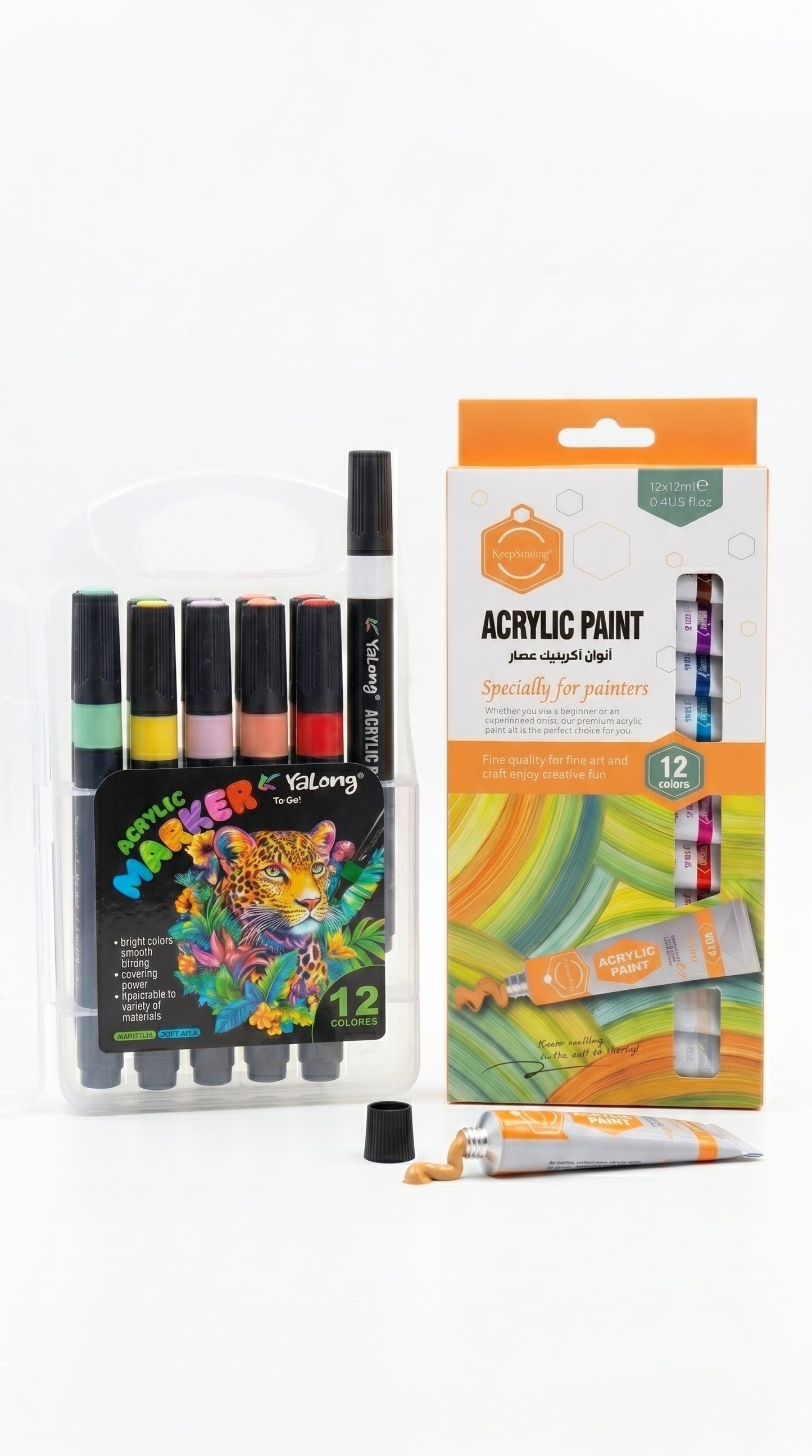 2-in-1 Paint Set – 12 Color Markers + Acrylic Paint Tubes Kit for Canvas, Wood, Glass & DIY Art