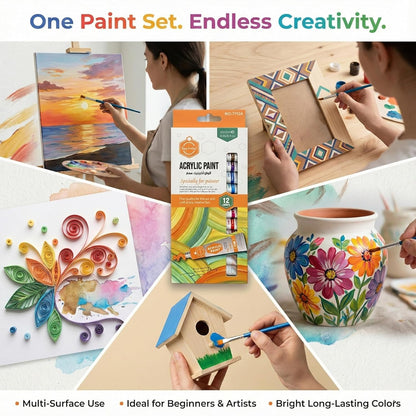 2 in 1-Acrylic Paint Set (12 x 12ml tubes) and Acrylic Triangle Marker( Pack 0f 12)