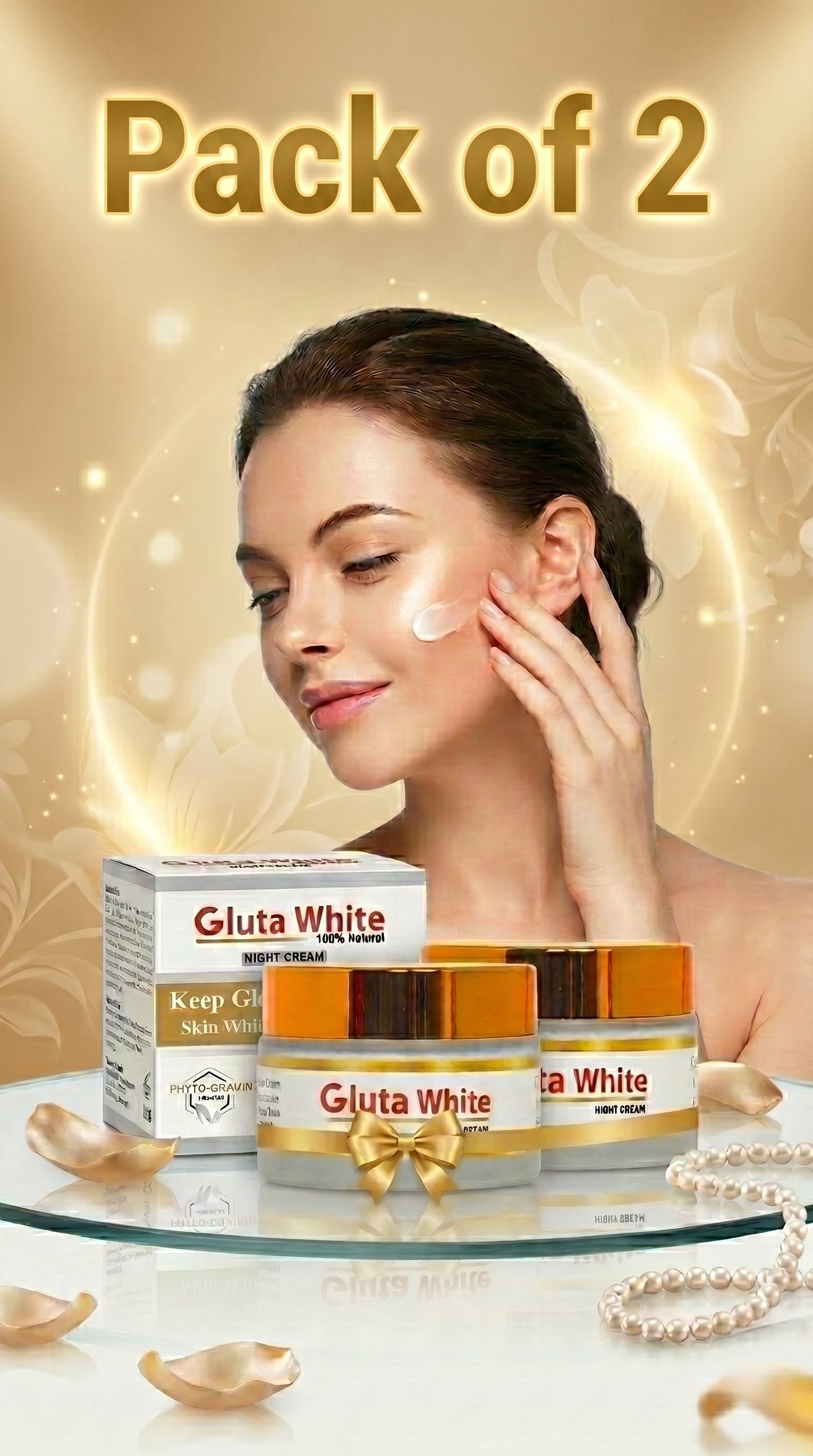 Gluta White 100% Natural Night Cream - Pack of 2 - Radiant Skin & Whitening Formula.