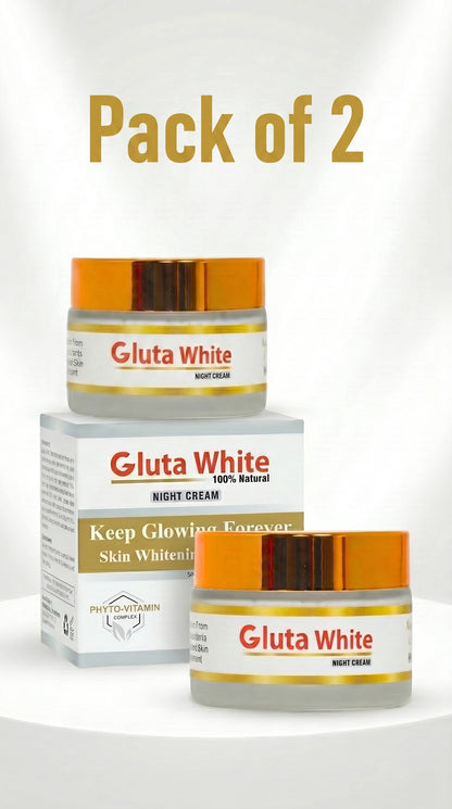Gluta White 100% Natural Night Cream - Pack of 2 - Radiant Skin & Whitening Formula.