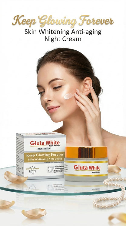 Gluta White 100% Natural Night Cream - Pack of 2 - Radiant Skin & Whitening Formula.