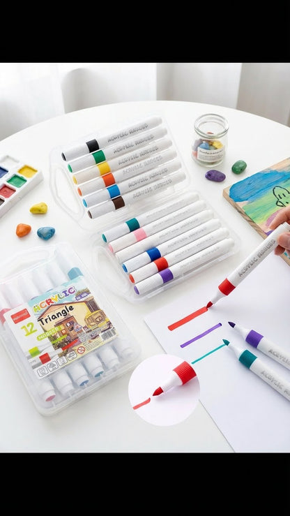 2 in 1-Acrylic Paint Set (12 x 12ml tubes) and Acrylic Triangle Marker( Pack 0f 12)