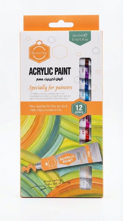 2 in 1-Acrylic Paint Set (12 x 12ml tubes) and Acrylic Triangle Marker( Pack 0f 12)