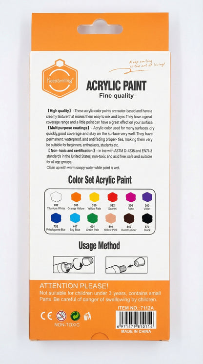 2 in 1-Acrylic Paint Set (12 x 12ml tubes) and Acrylic Triangle Marker( Pack 0f 12)