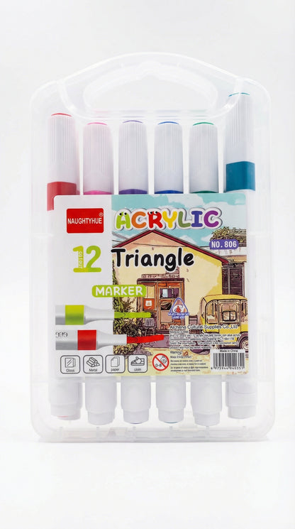 2 in 1-Acrylic Paint Set (12 x 12ml tubes) and Acrylic Triangle Marker( Pack 0f 12)