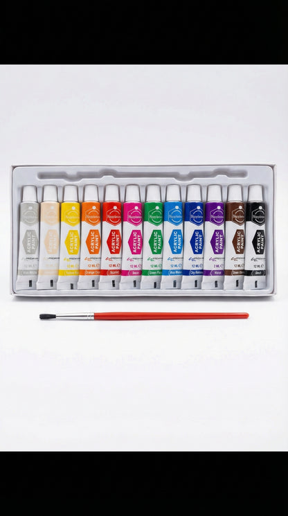 2 in 1-Acrylic Paint Set (12 x 12ml tubes) and Acrylic Triangle Marker( Pack 0f 12)