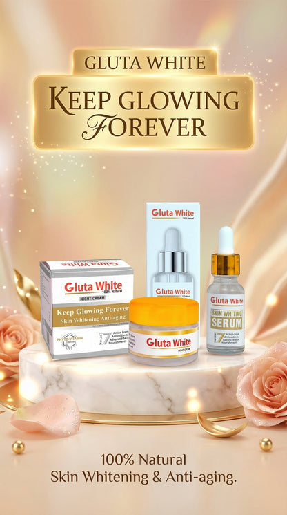 2 in 1 Gluta White Skin Whitening Night Cream & Brightening Serum Set – Anti-Aging, Dark Spot Remover & Glow Boost Skincare