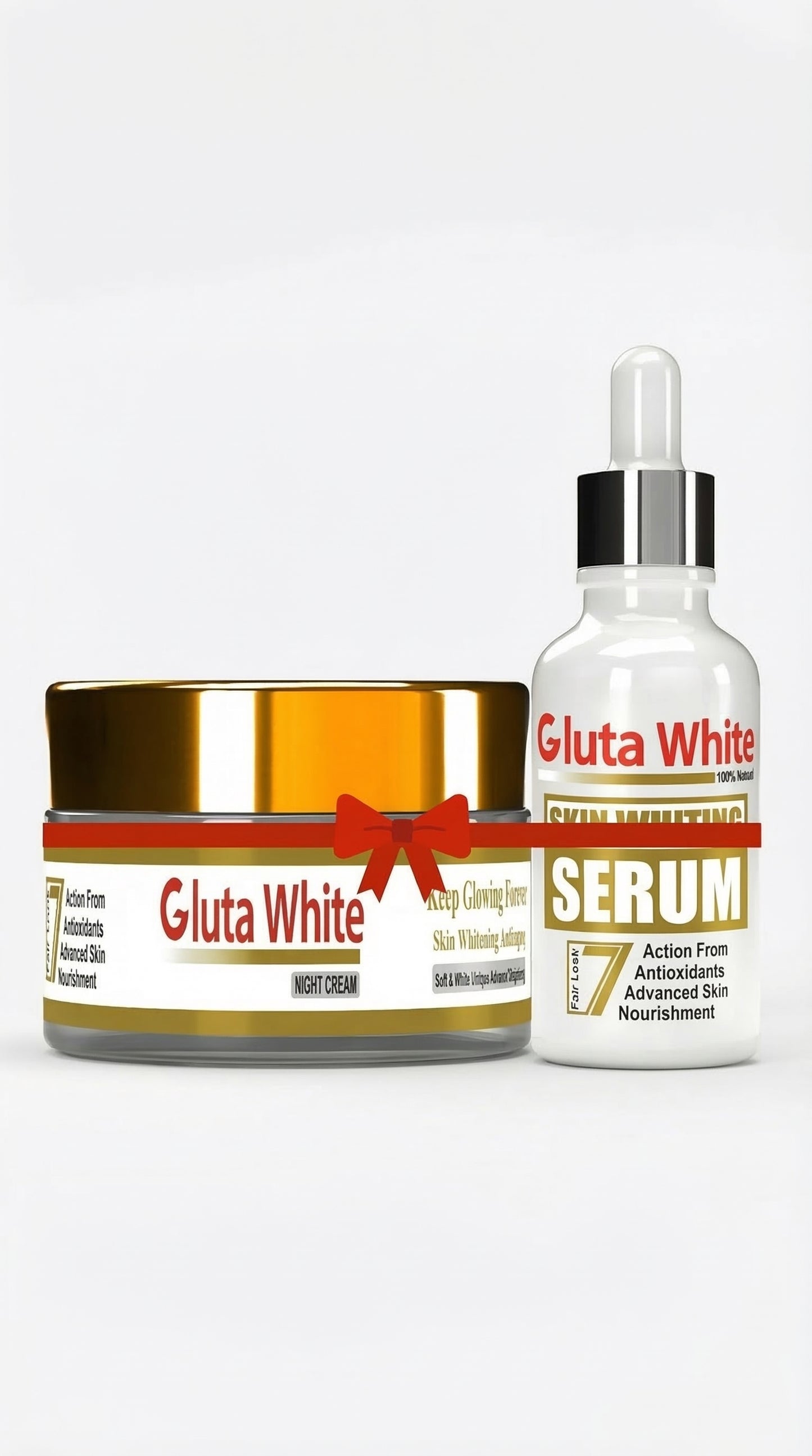 2 in 1 Gluta White Skin Whitening Night Cream & Brightening Serum Set – Anti-Aging, Dark Spot Remover & Glow Boost Skincare
