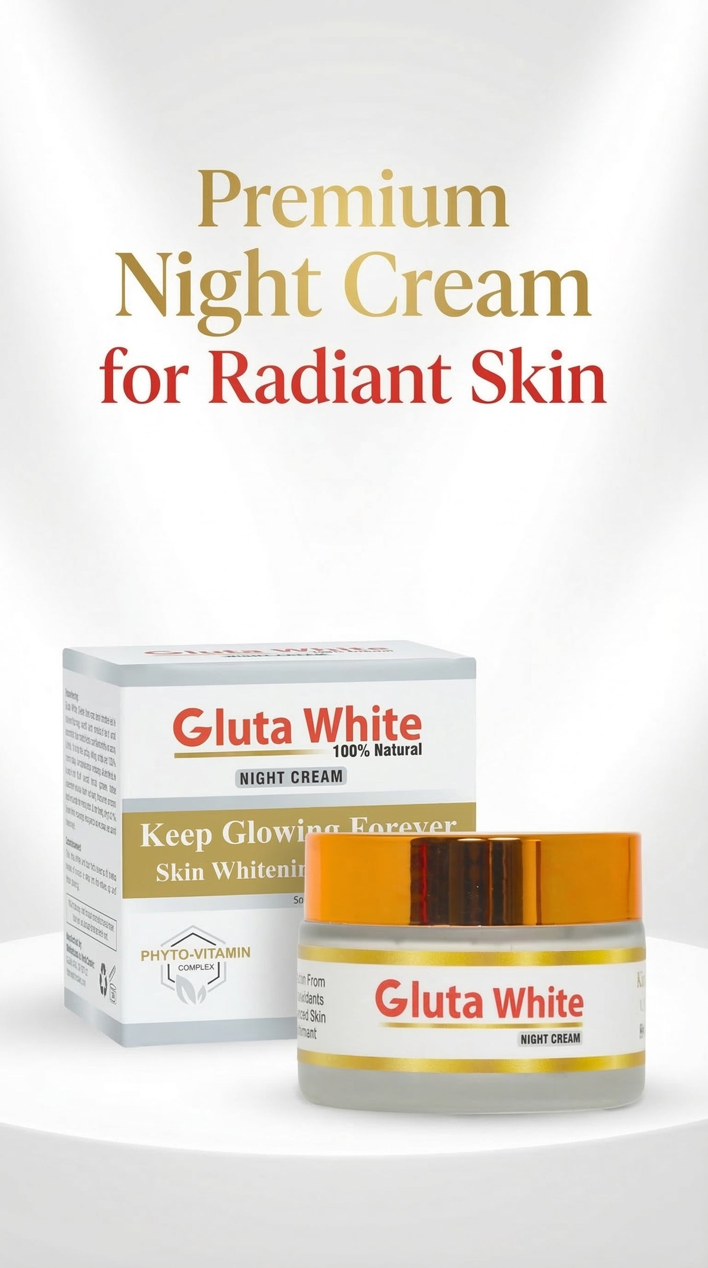 Gluta White 100% Natural Night Cream - Pack of 2 - Radiant Skin & Whitening Formula.