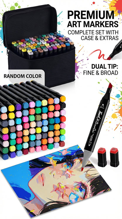 Double Tip Art Markers-Dual Side-Coloring-Permanent-Drawing Markers