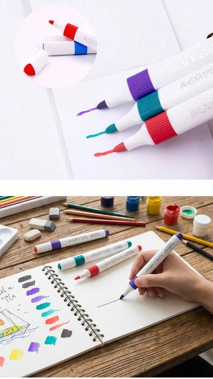 2 in 1-Acrylic Paint Set (12 x 12ml tubes) and Acrylic Triangle Marker( Pack 0f 12)