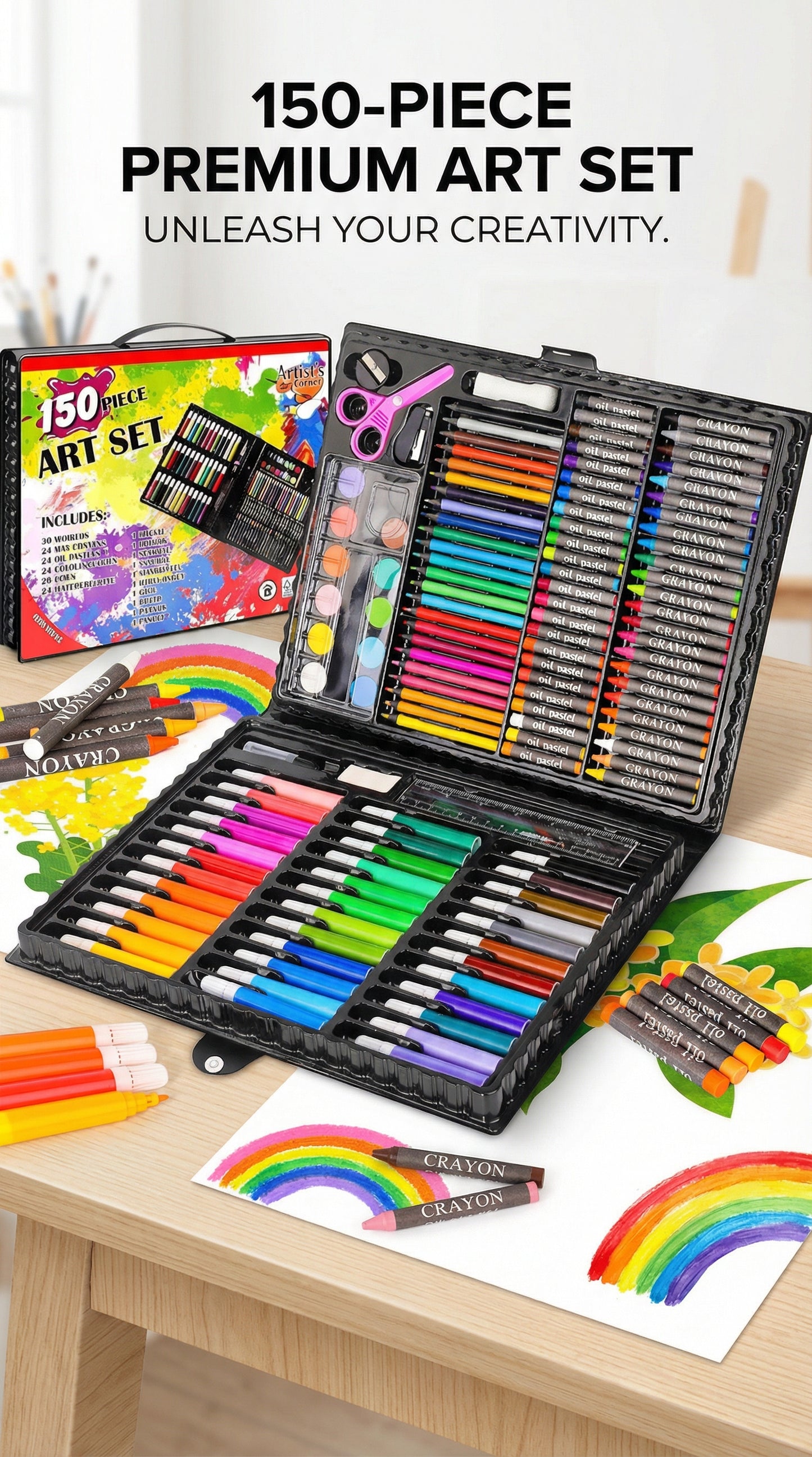 Deluxe 150pc Art & Creativity Set-150-Piece Ultimate Artist’s Studio – The Complete Masterpiece Kit for Kids & Teens