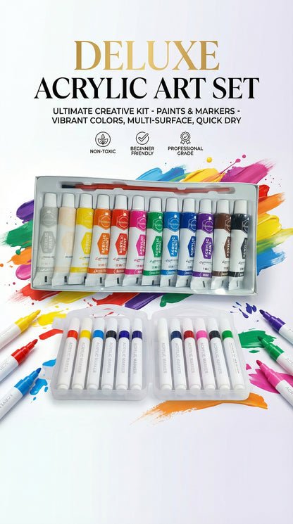 2 in 1-Acrylic Paint Set (12 x 12ml tubes) and Acrylic Triangle Marker( Pack 0f 12)