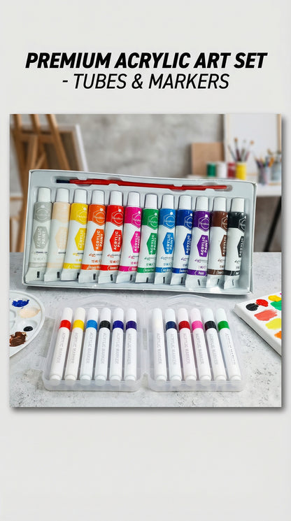2 in 1-Acrylic Paint Set (12 x 12ml tubes) and Acrylic Triangle Marker( Pack 0f 12)