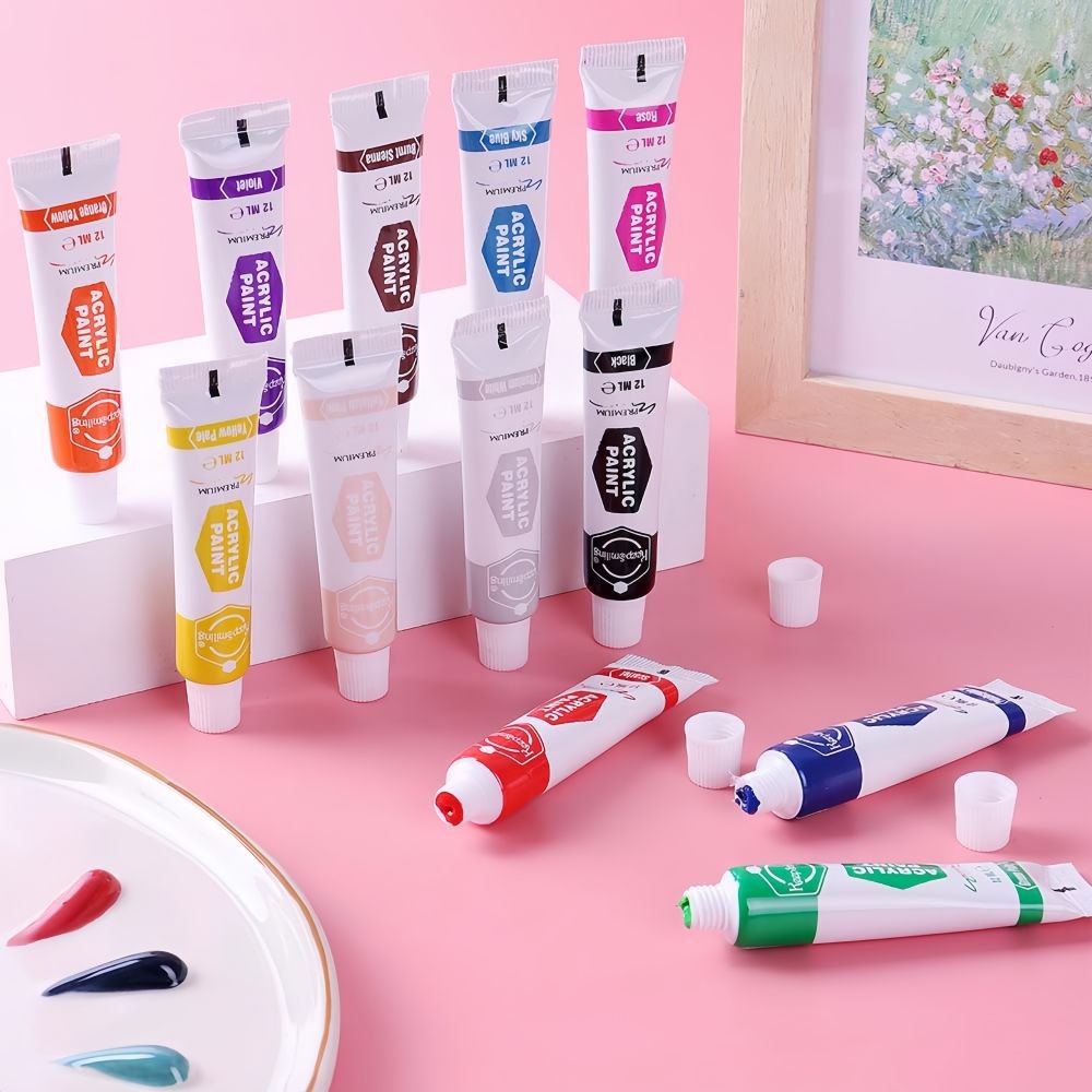 2 in 1-Acrylic Paint Set (12 x 12ml tubes) and Acrylic Triangle Marker( Pack 0f 12)