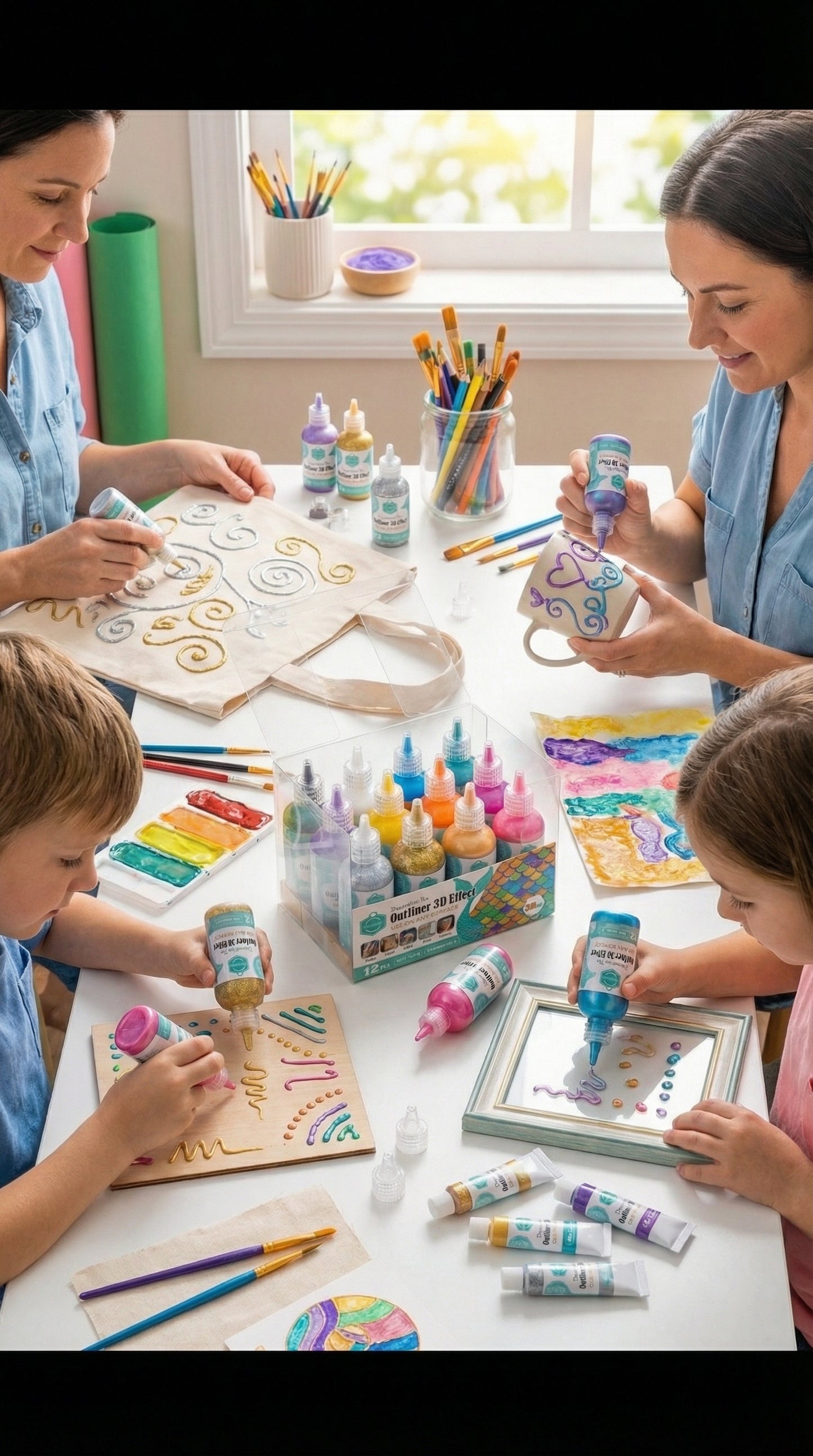 12-Piece 3D Glitter Outliner Paint Set – Non-Toxic Decorative Pens for Fabric, Glass, Wood & More.