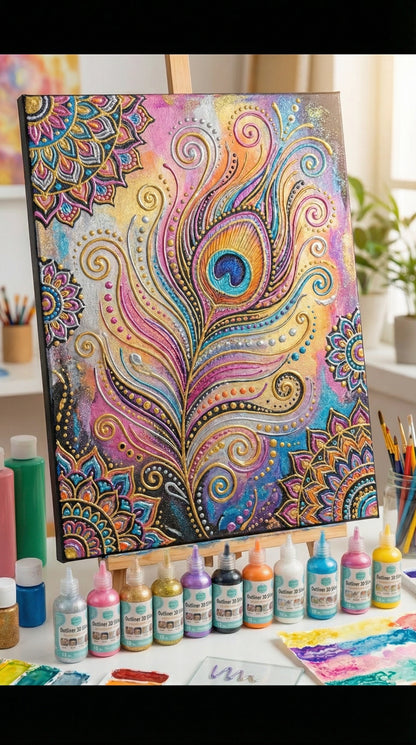 12-Piece 3D Glitter Outliner Paint Set – Non-Toxic Decorative Pens for Fabric, Glass, Wood & More.