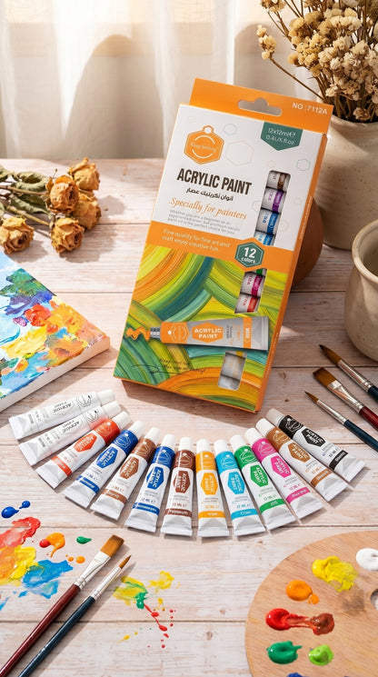 5-in-1 Paint Set – Acrylic, Glass, Fabric & Water Colors Kit (Pack of 5 x 12 Colors) | Professional Art Supplies for Beginners & Artists