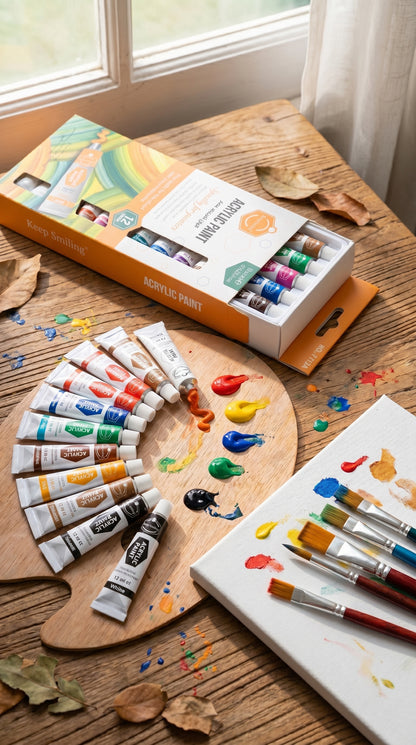 5-in-1 Paint Set – Acrylic, Glass, Fabric & Water Colors Kit (Pack of 5 x 12 Colors) | Professional Art Supplies for Beginners & Artists