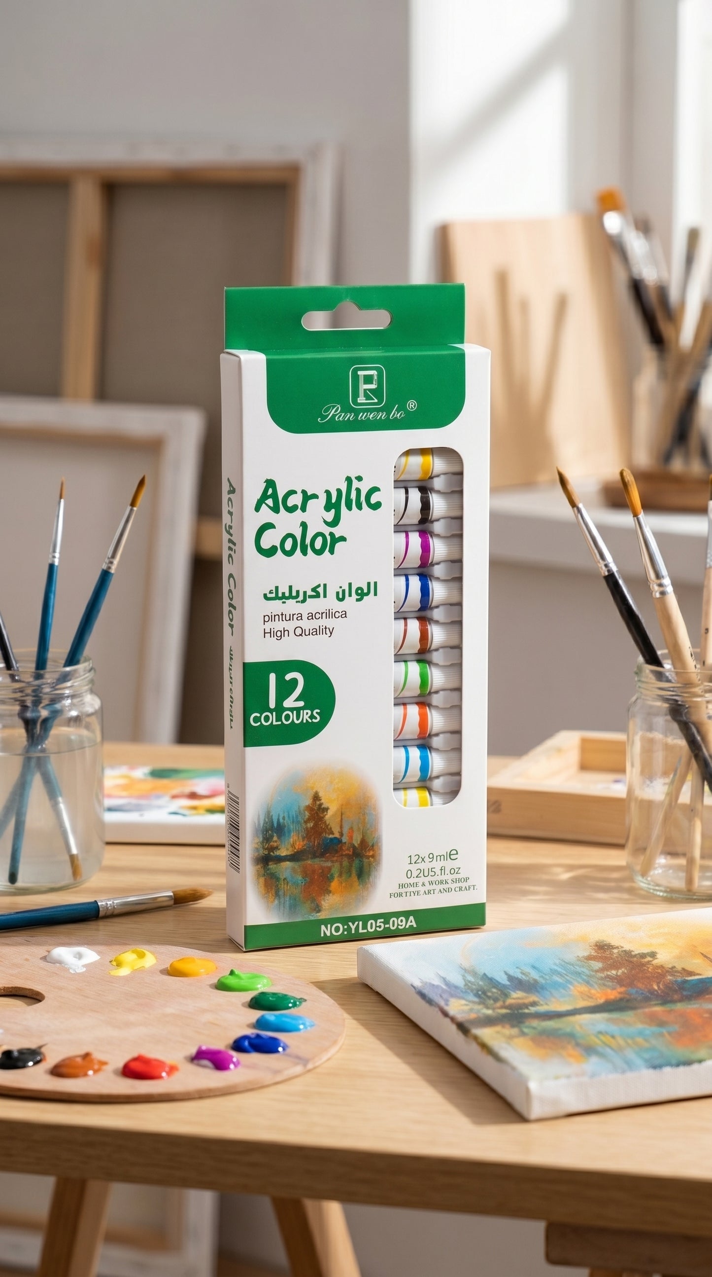 5-in-1 Paint Set – Acrylic, Glass, Fabric & Water Colors Kit (Pack of 5 x 12 Colors) | Professional Art Supplies for Beginners & Artists