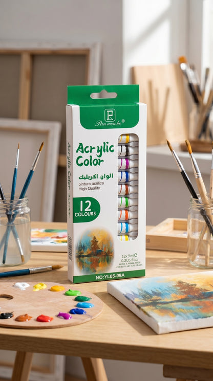 5-in-1 Paint Set – Acrylic, Glass, Fabric & Water Colors Kit (Pack of 5 x 12 Colors) | Professional Art Supplies for Beginners & Artists