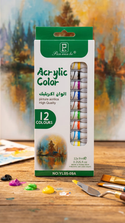 5-in-1 Paint Set – Acrylic, Glass, Fabric & Water Colors Kit (Pack of 5 x 12 Colors) | Professional Art Supplies for Beginners & Artists