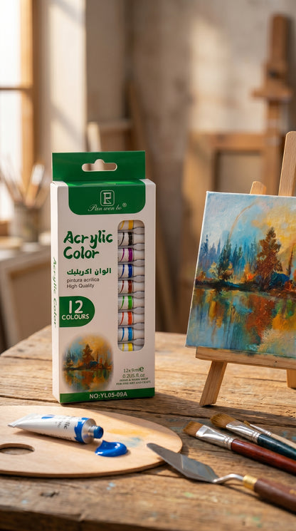 5-in-1 Paint Set – Acrylic, Glass, Fabric & Water Colors Kit (Pack of 5 x 12 Colors) | Professional Art Supplies for Beginners & Artists