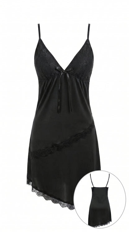 Luxury Satin Lace Night Dress for Women – Burgundy Silk Sleepwear, Sexy Slip Nighty with Adjustable Straps