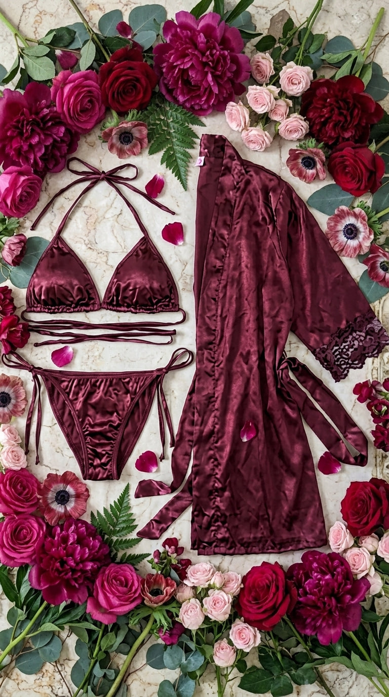 Elegant 3-Piece Bikini Nighty with Gown |Satin Nightwear Set with Robe | Bridal & Honeymoon Sleepwear