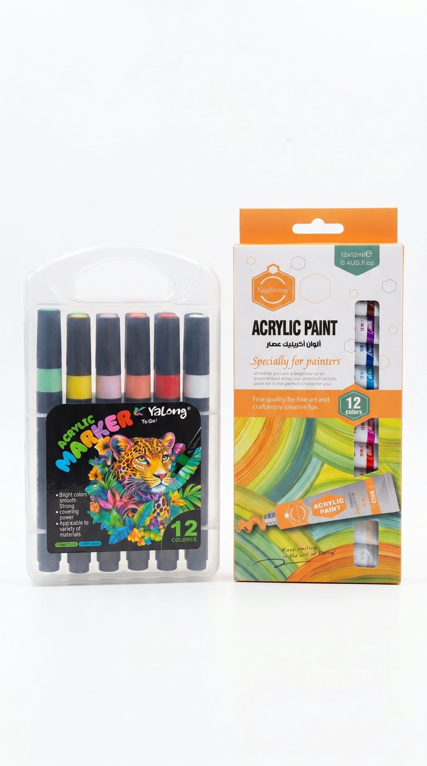 2-in-1 Paint Set – 12 Color Markers + Acrylic Paint Tubes Kit for Canvas, Wood, Glass & DIY Art