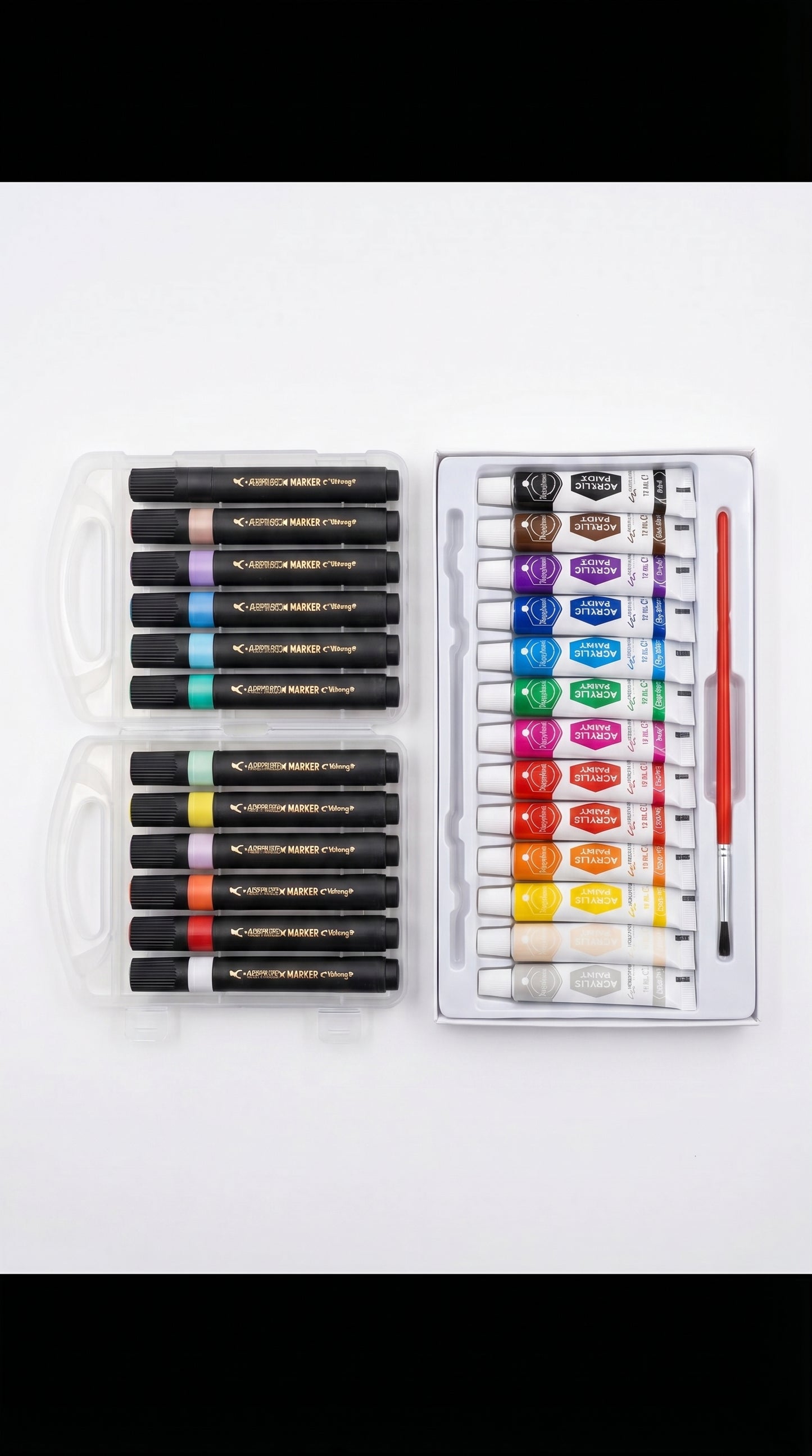 2-in-1 Paint Set – 12 Color Markers + Acrylic Paint Tubes Kit for Canvas, Wood, Glass & DIY Art