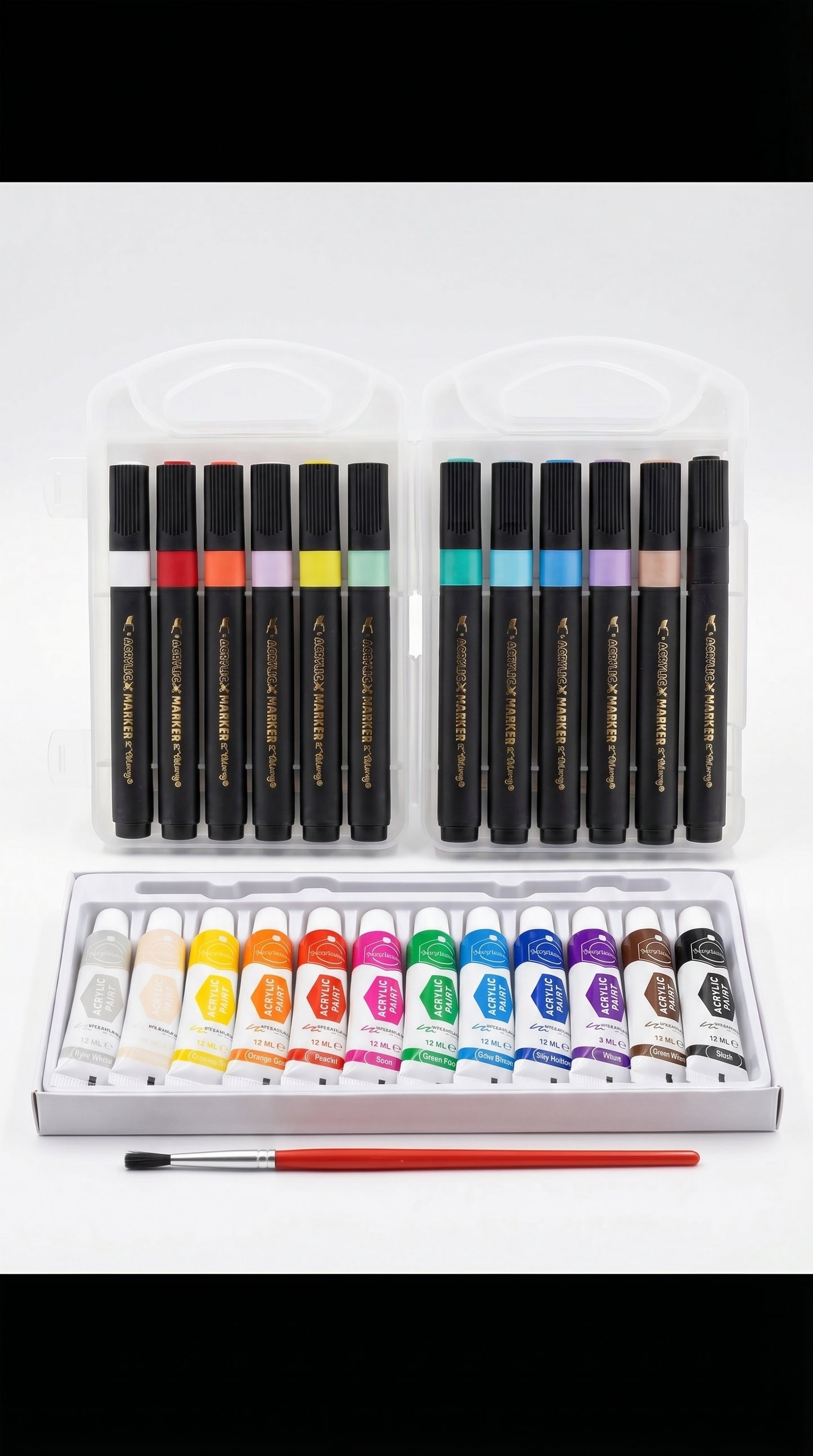 2-in-1 Paint Set – 12 Color Markers + Acrylic Paint Tubes Kit for Canvas, Wood, Glass & DIY Art