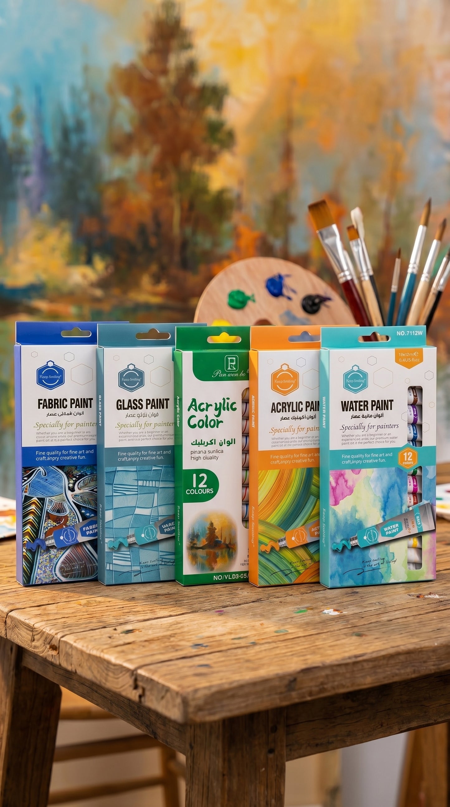 5-in-1 Paint Set – Acrylic, Glass, Fabric & Water Colors Kit (Pack of 5 x 12 Colors) | Professional Art Supplies for Beginners & Artists