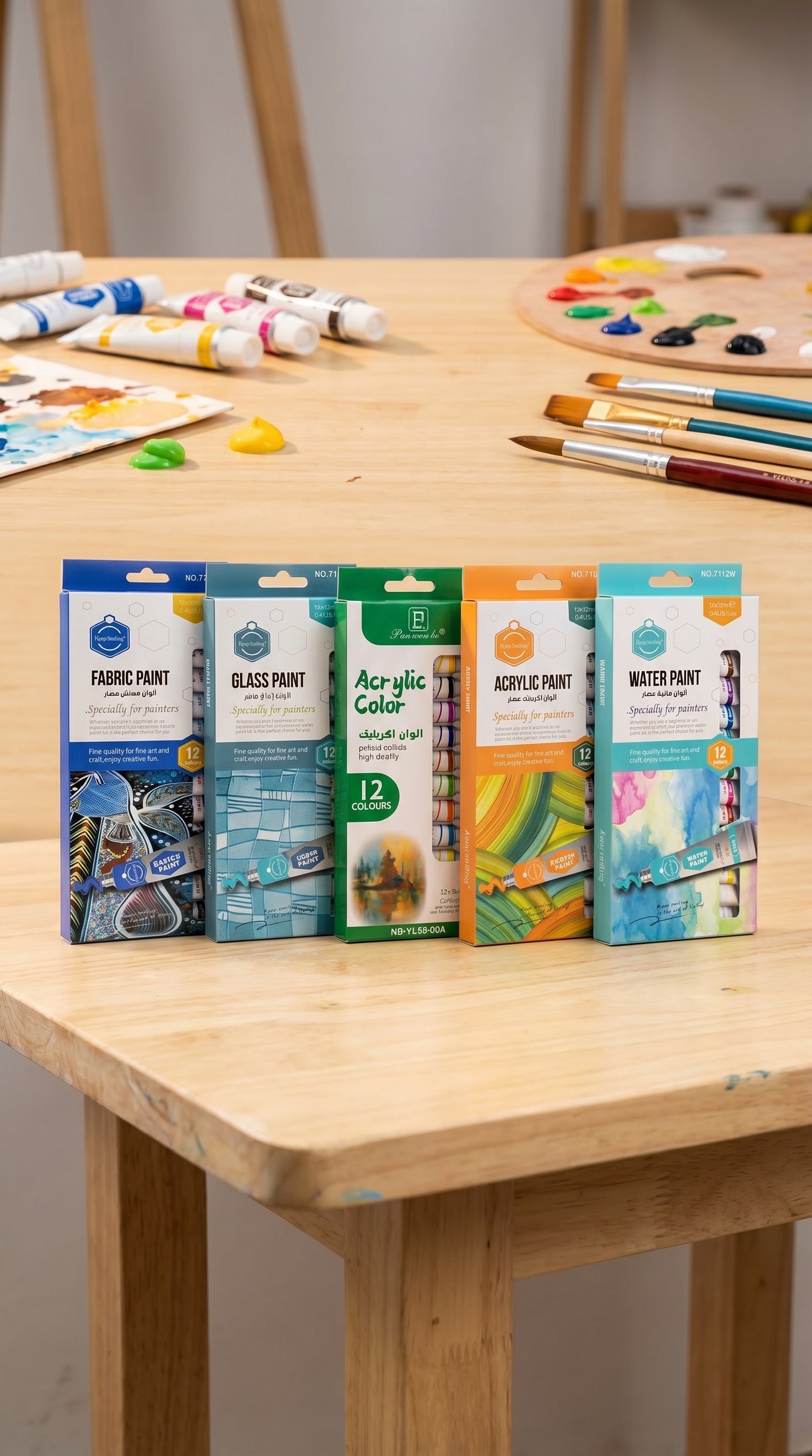 5-in-1 Paint Set – Acrylic, Glass, Fabric & Water Colors Kit (Pack of 5 x 12 Colors) | Professional Art Supplies for Beginners & Artists