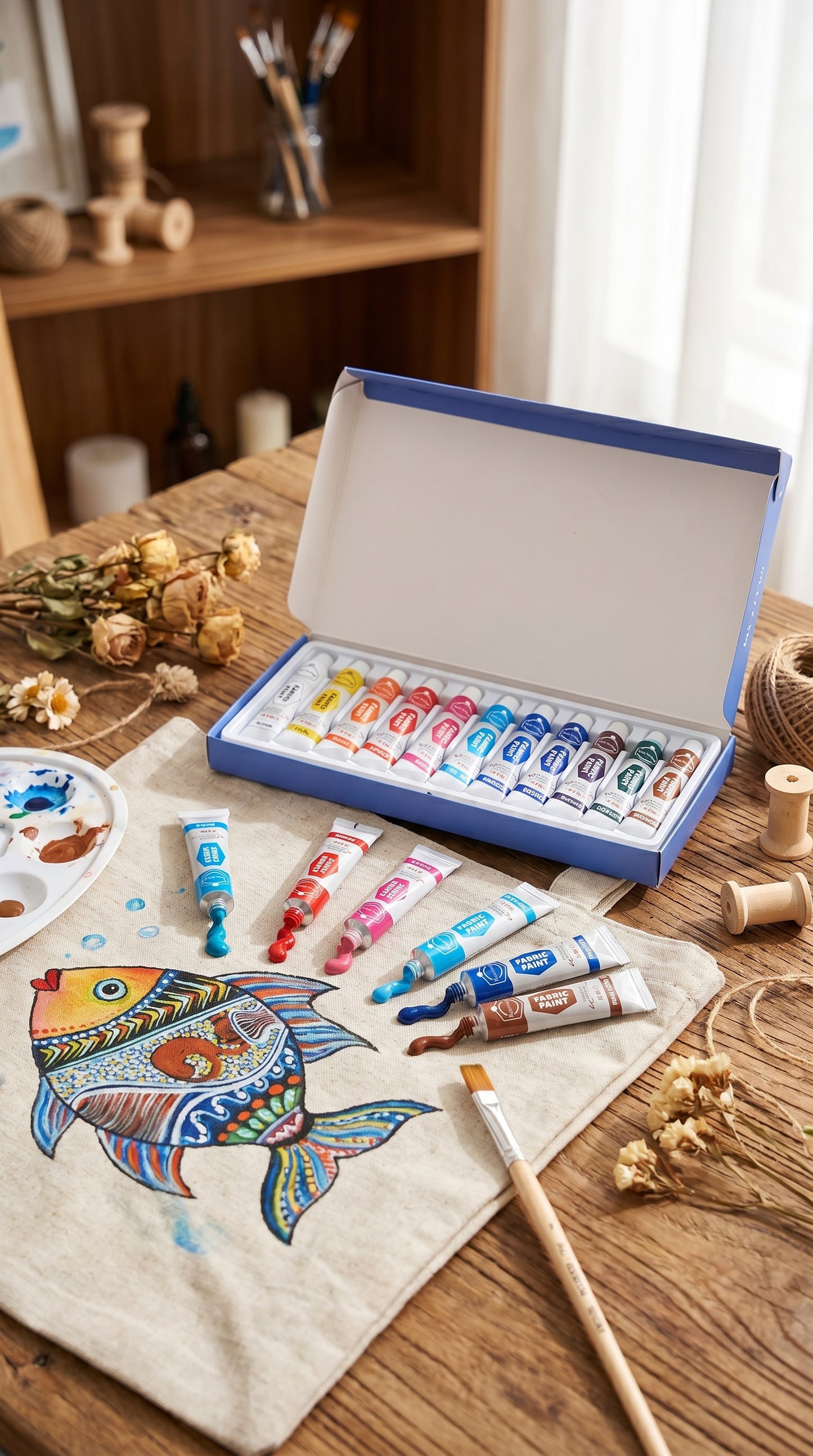 5-in-1 Paint Set – Acrylic, Glass, Fabric & Water Colors Kit (Pack of 5 x 12 Colors) | Professional Art Supplies for Beginners & Artists