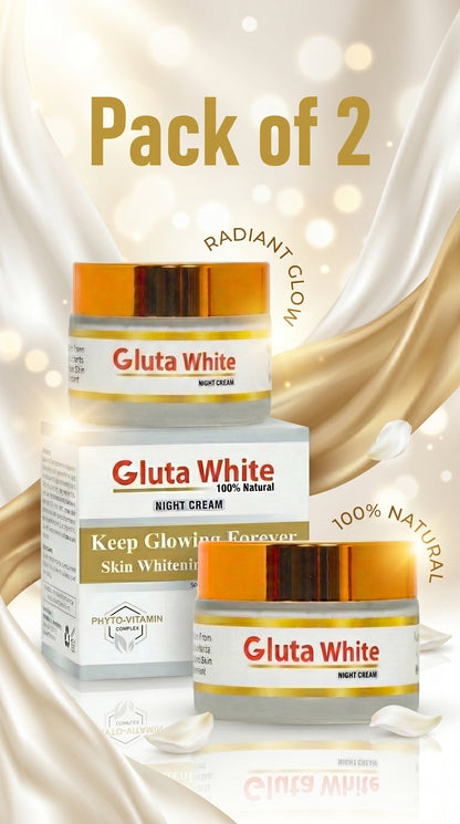 Gluta White 100% Natural Night Cream - Pack of 2 - Radiant Skin & Whitening Formula.