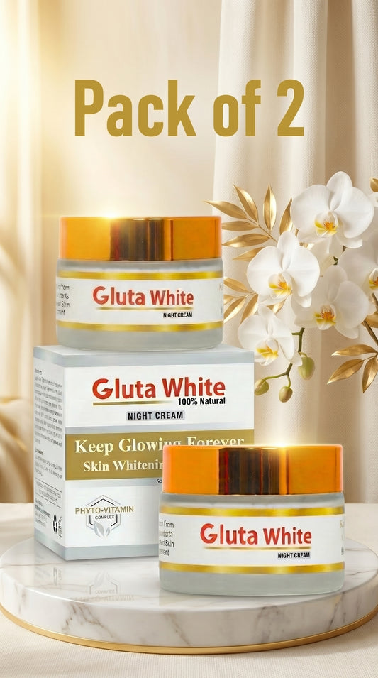 Gluta White 100% Natural Night Cream - Pack of 2 - Radiant Skin & Whitening Formula.