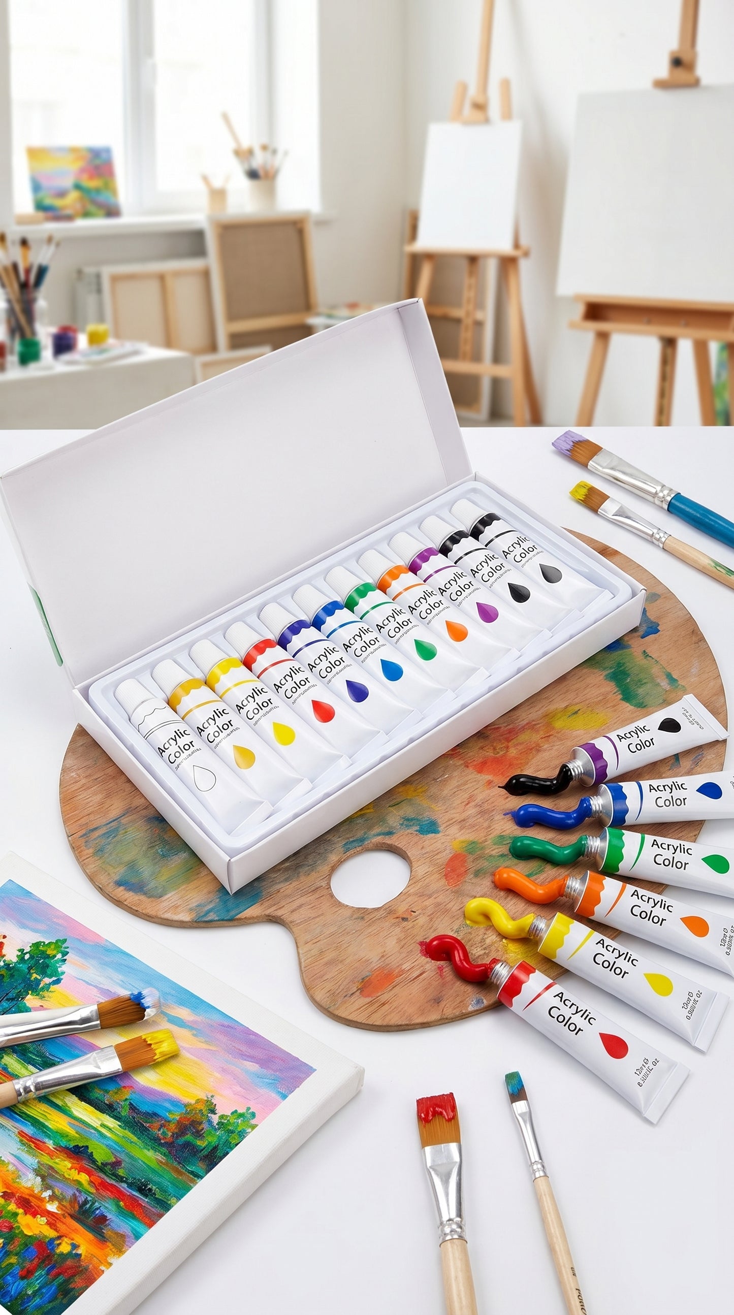 5-in-1 Paint Set – Acrylic, Glass, Fabric & Water Colors Kit (Pack of 5 x 12 Colors) | Professional Art Supplies for Beginners & Artists
