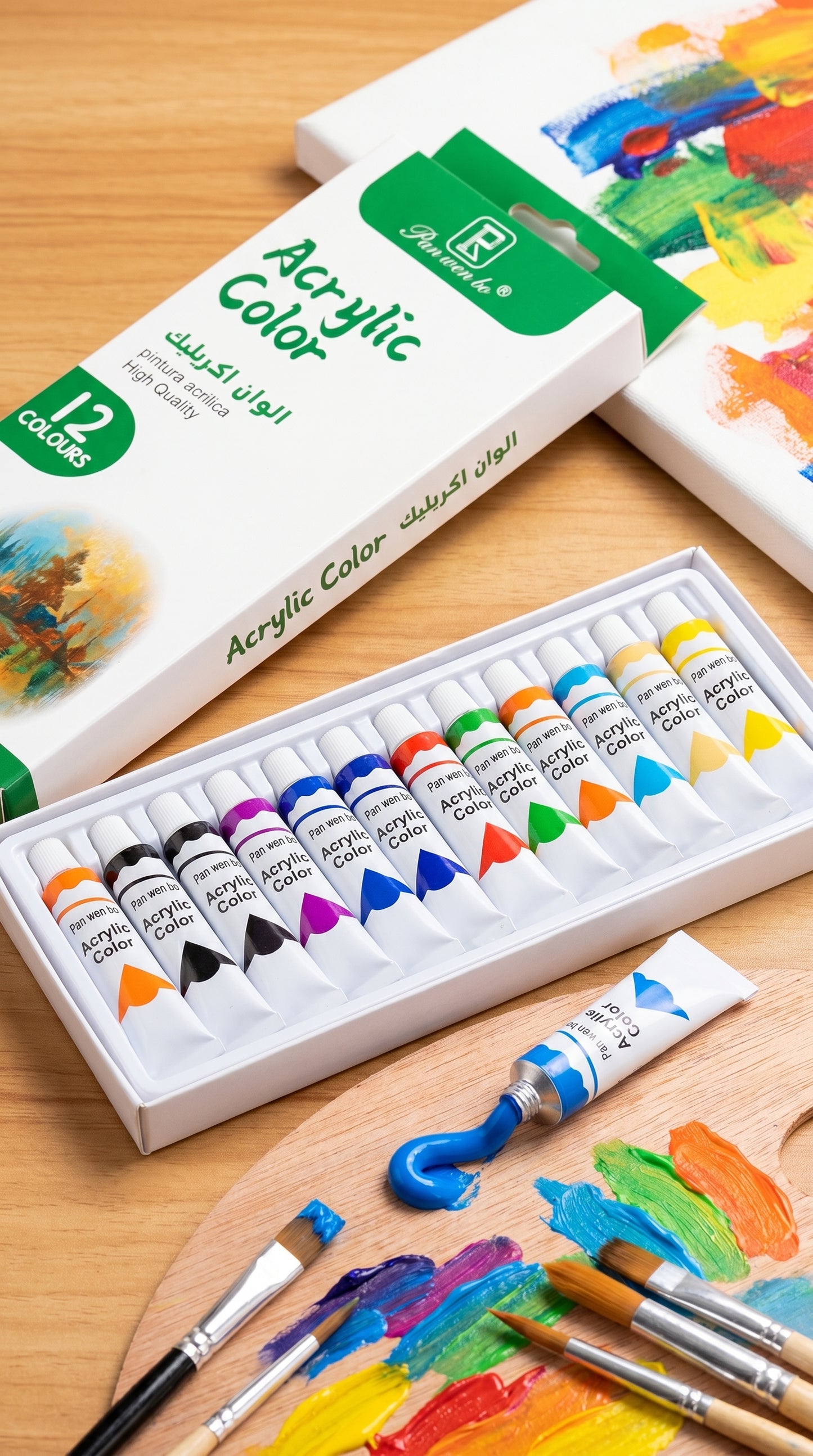 5-in-1 Paint Set – Acrylic, Glass, Fabric & Water Colors Kit (Pack of 5 x 12 Colors) | Professional Art Supplies for Beginners & Artists