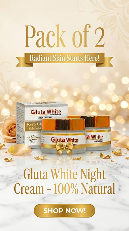 Gluta White 100% Natural Night Cream - Pack of 2 - Radiant Skin & Whitening Formula.