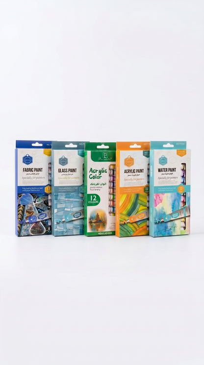 5-in-1 Paint Set – Acrylic, Glass, Fabric & Water Colors Kit (Pack of 5 x 12 Colors) | Professional Art Supplies for Beginners & Artists