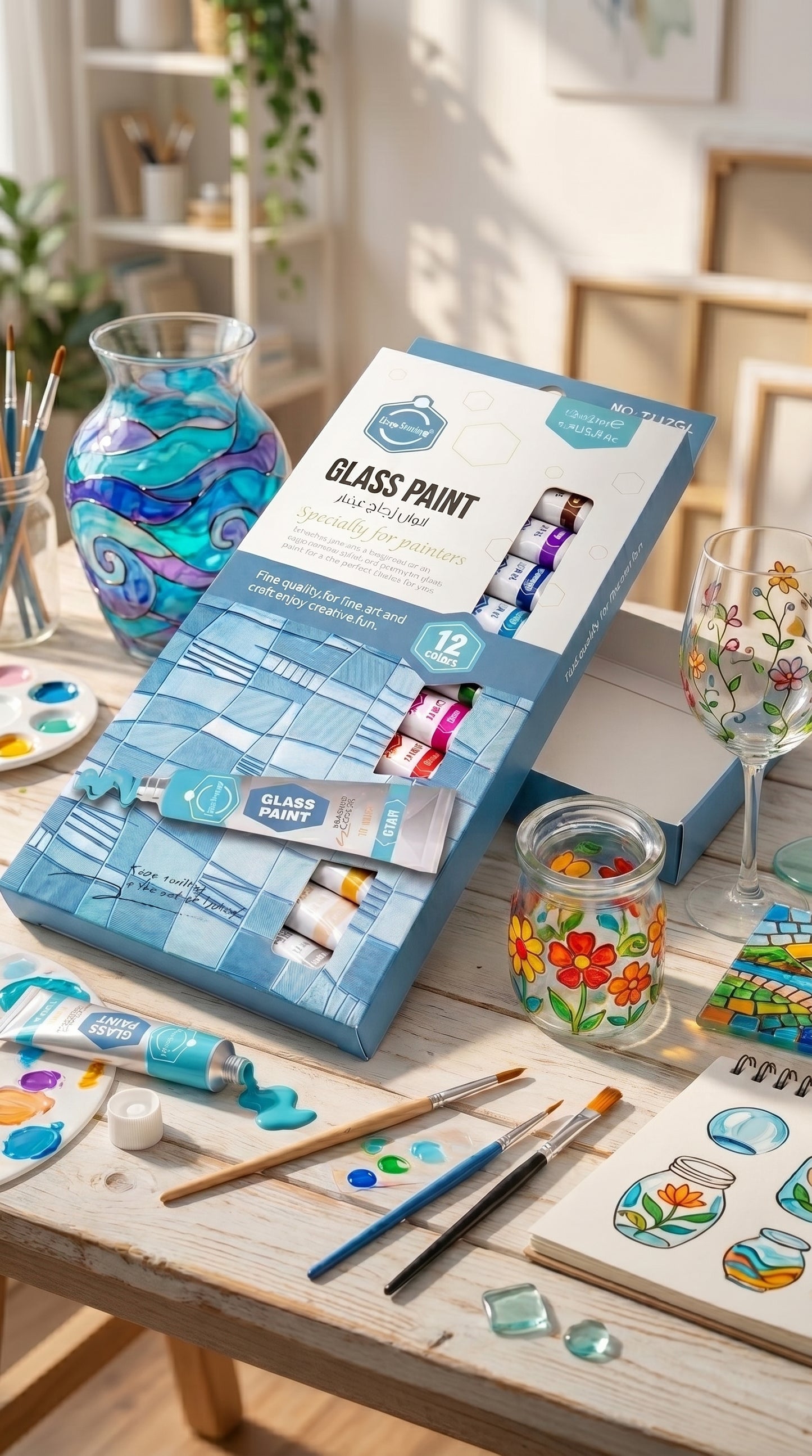 5-in-1 Paint Set – Acrylic, Glass, Fabric & Water Colors Kit (Pack of 5 x 12 Colors) | Professional Art Supplies for Beginners & Artists