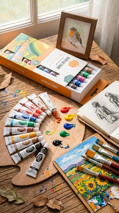 5-in-1 Paint Set – Acrylic, Glass, Fabric & Water Colors Kit (Pack of 5 x 12 Colors) | Professional Art Supplies for Beginners & Artists