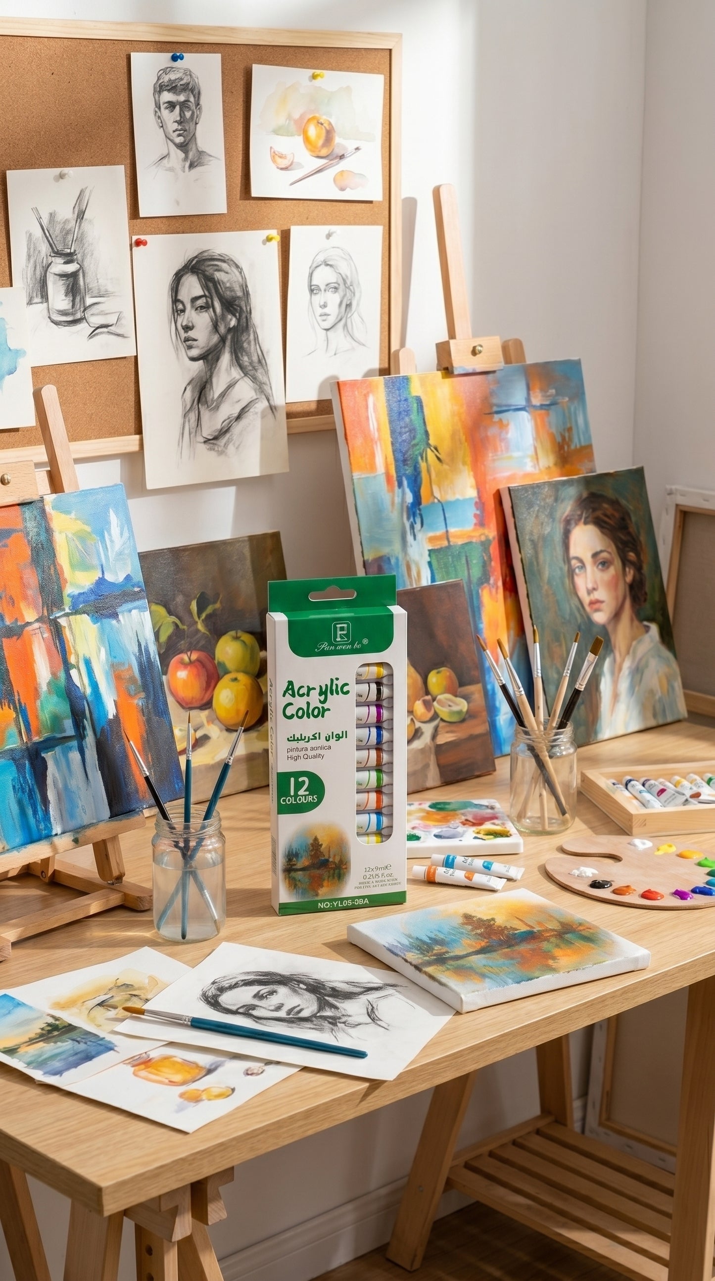 5-in-1 Paint Set – Acrylic, Glass, Fabric & Water Colors Kit (Pack of 5 x 12 Colors) | Professional Art Supplies for Beginners & Artists