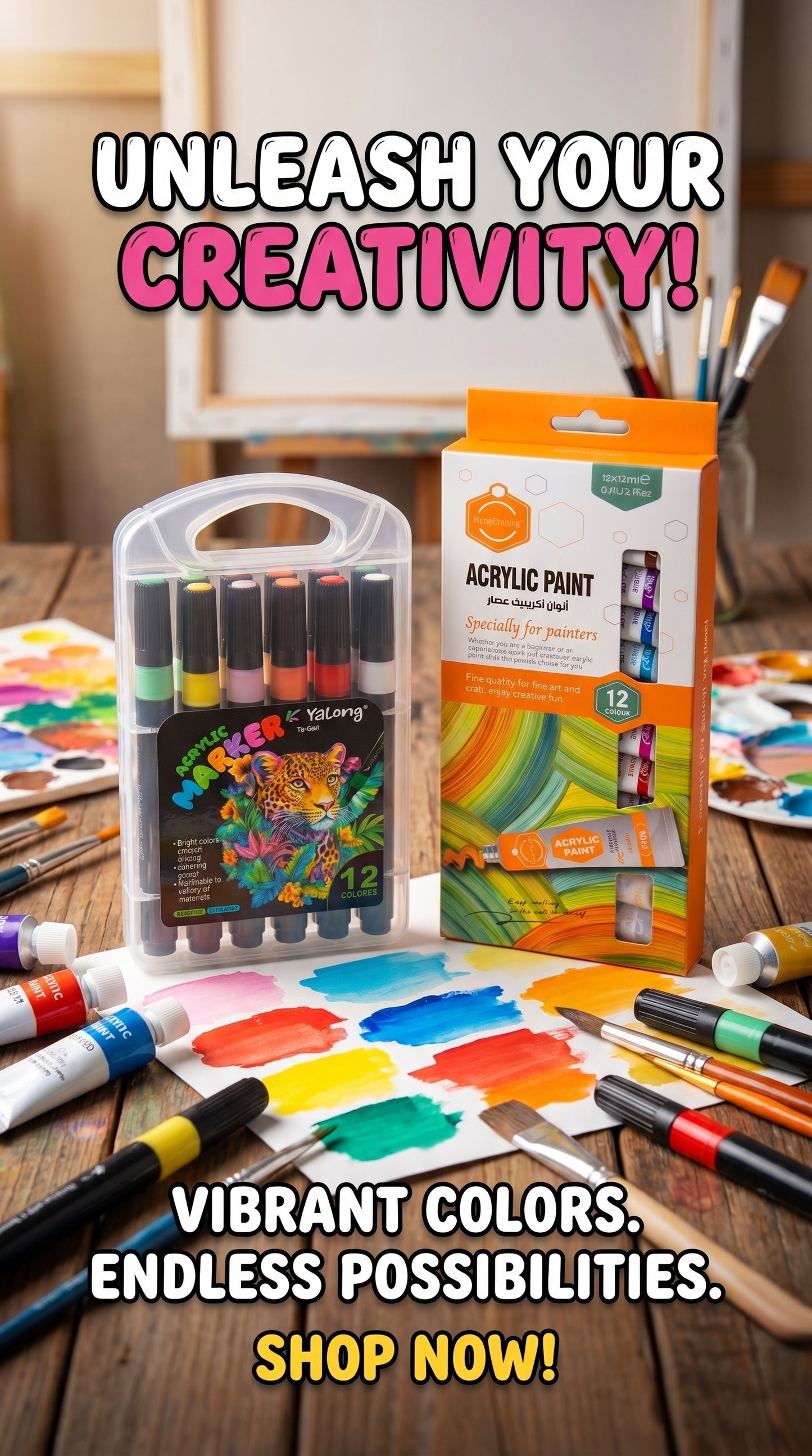 2-in-1 Paint Set – 12 Color Markers + Acrylic Paint Tubes Kit for Canvas, Wood, Glass & DIY Art
